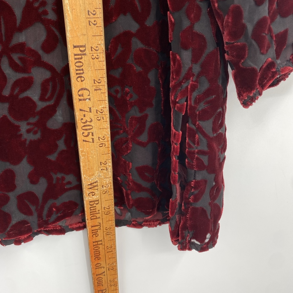 Laura‎ Ashley Cardigan Womens Medium Burgundy Vintage 90s Velvet Burnout Floral - Picture 9 of 12